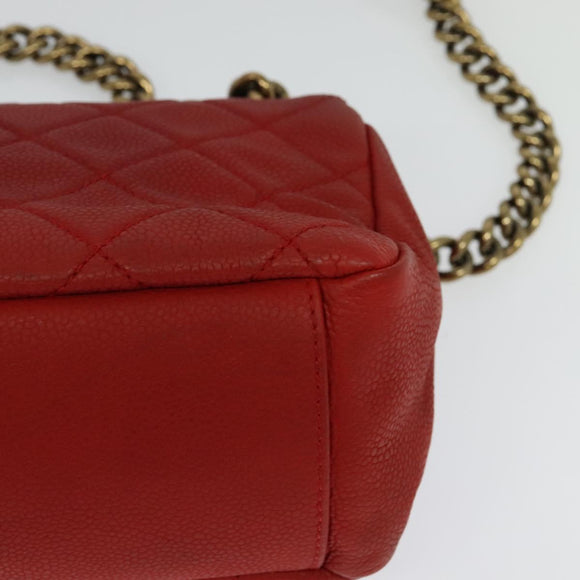 CHANEL Matelasse Chain Shoulder Bag Caviar Skin Red CC Auth 127170