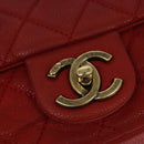 CHANEL Matelasse Chain Shoulder Bag Caviar Skin Red CC Auth 127170-20