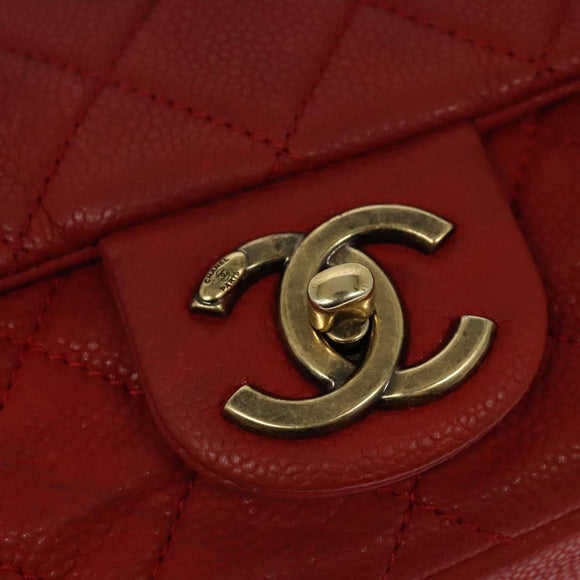 CHANEL Matelasse Chain Shoulder Bag Caviar Skin Red CC Auth 127170
