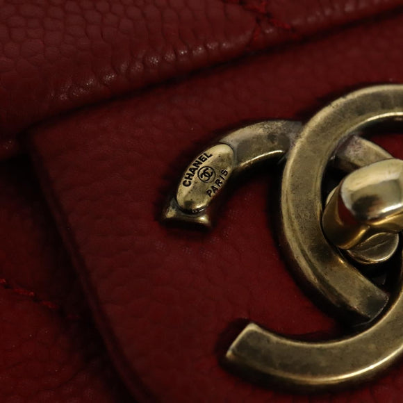CHANEL Matelasse Chain Shoulder Bag Caviar Skin Red CC Auth 127170
