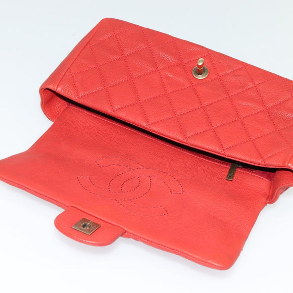 CHANEL Matelasse Chain Shoulder Bag Caviar Skin Red CC Auth 127170