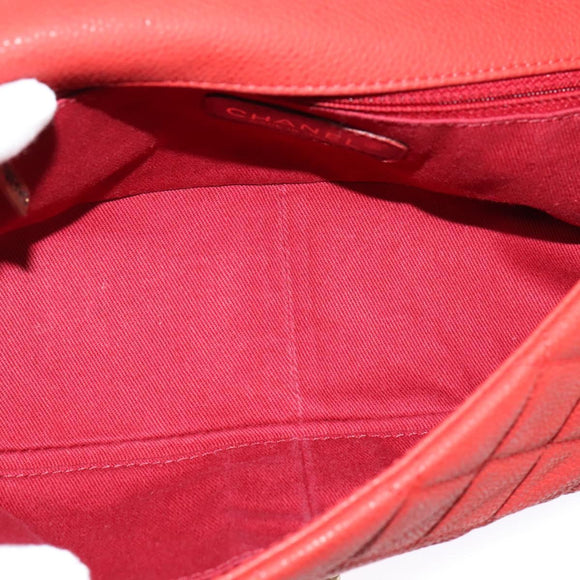 CHANEL Matelasse Chain Shoulder Bag Caviar Skin Red CC Auth 127170