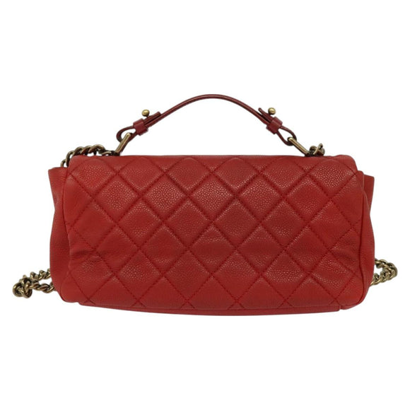 CHANEL Matelasse Chain Shoulder Bag Caviar Skin Red CC Auth 127170