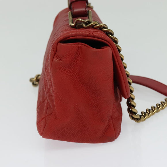 CHANEL Matelasse Chain Shoulder Bag Caviar Skin Red CC Auth 127170