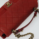 CHANEL Matelasse Chain Shoulder Bag Caviar Skin Red CC Auth 127170-6