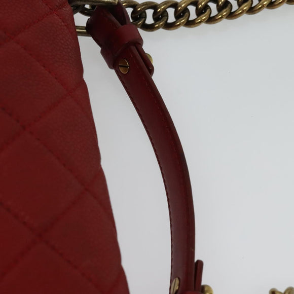 CHANEL Matelasse Chain Shoulder Bag Caviar Skin Red CC Auth 127170