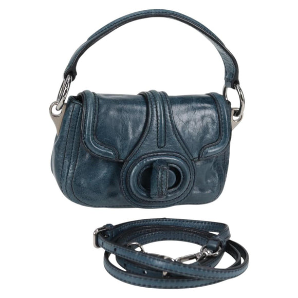 PRADA Hand Bag Leather 2way Blue Silver Auth 127171V