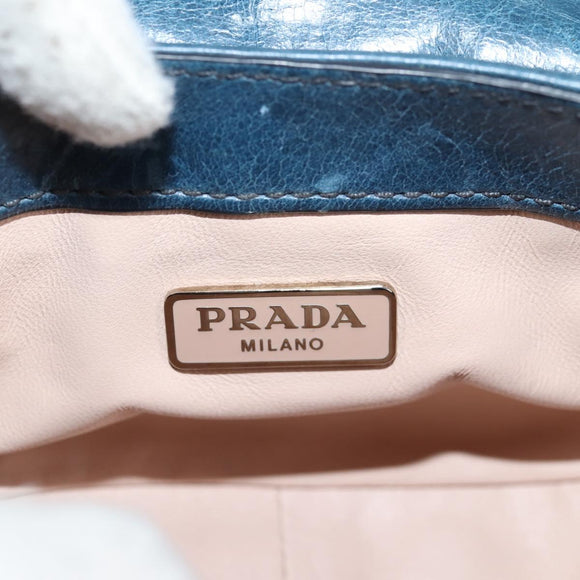 PRADA Hand Bag Leather 2way Blue Silver Auth 127171V