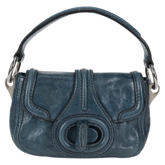 PRADA Hand Bag Leather 2way Blue Silver Auth 127171V