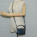 PRADA Hand Bag Leather 2way Blue Silver Auth 127171V-24