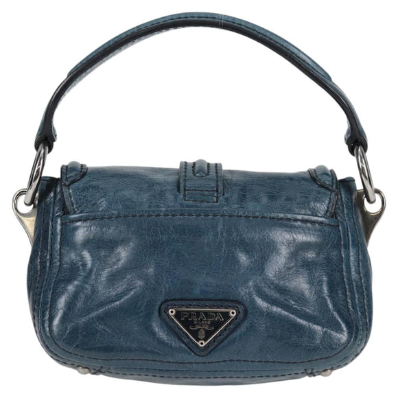 PRADA Hand Bag Leather 2way Blue Silver Auth 127171V