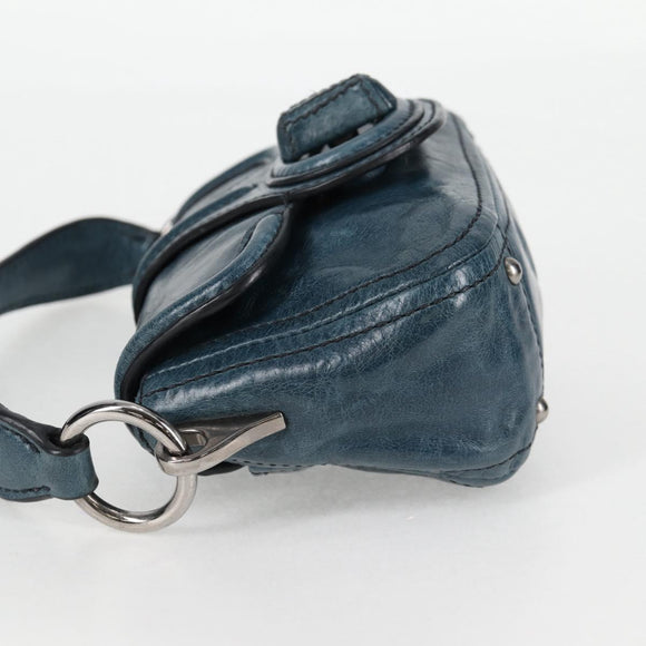 PRADA Hand Bag Leather 2way Blue Silver Auth 127171V