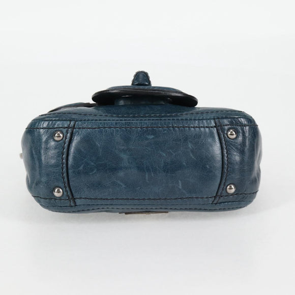 PRADA Hand Bag Leather 2way Blue Silver Auth 127171V