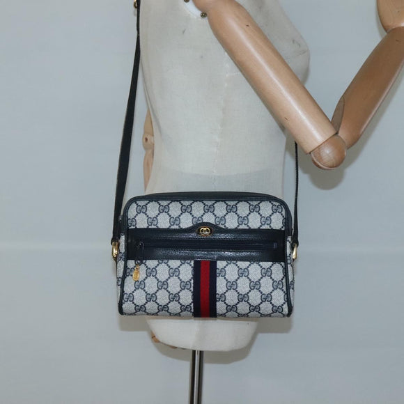 GUCCI GG Supreme Sherry Line Shoulder Bag PVC Navy Gold 010 378 Auth 127173
