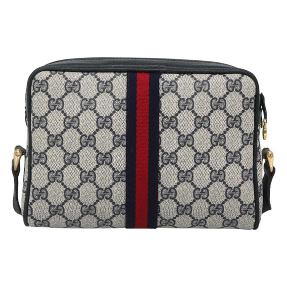 GUCCI GG Supreme Sherry Line Shoulder Bag PVC Navy Gold 010 378 Auth 127173