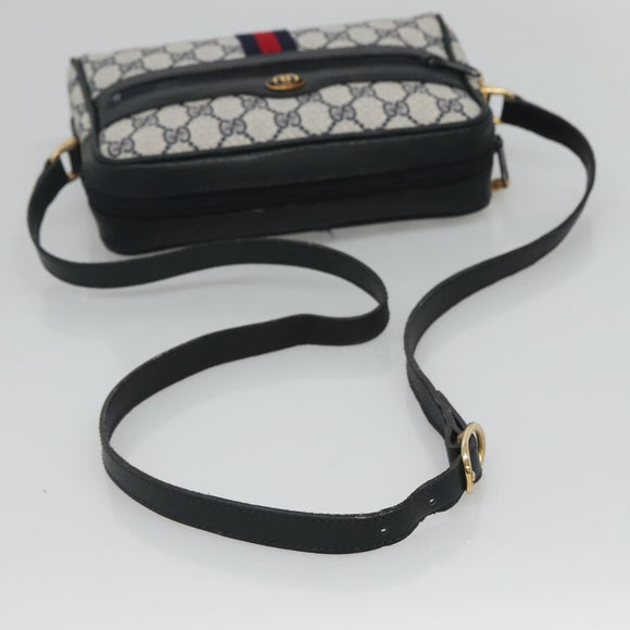 GUCCI GG Supreme Sherry Line Shoulder Bag PVC Navy Gold 010 378 Auth 127173