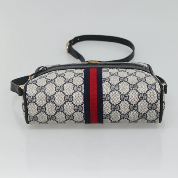 GUCCI GG Supreme Sherry Line Shoulder Bag PVC Navy Gold 010 378 Auth 127173