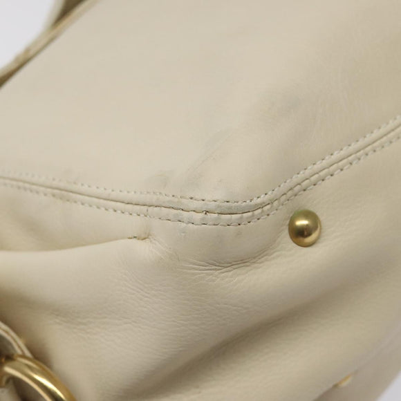 Salvatore Ferragamo Gancini Shoulder Bag Leather Ivory Gold Auth 127174