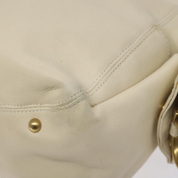 Salvatore Ferragamo Gancini Shoulder Bag Leather Ivory Gold Auth 127174