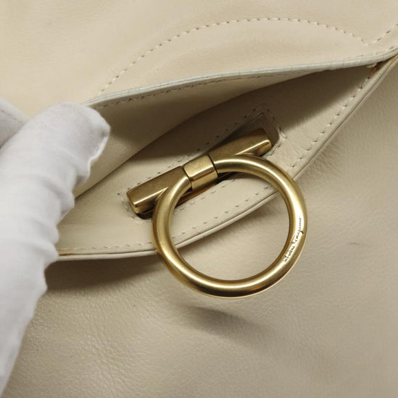 Salvatore Ferragamo Gancini Shoulder Bag Leather Ivory Gold Auth 127174