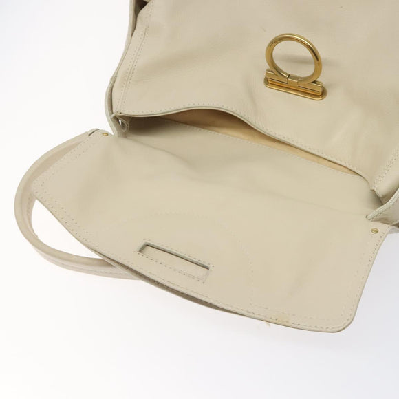 Salvatore Ferragamo Gancini Shoulder Bag Leather Ivory Gold Auth 127174