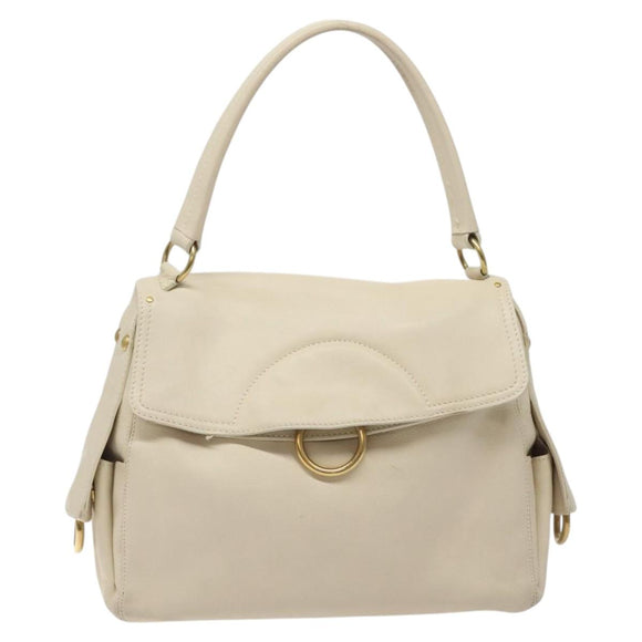 Salvatore Ferragamo Gancini Shoulder Bag Leather Ivory Gold Auth 127174