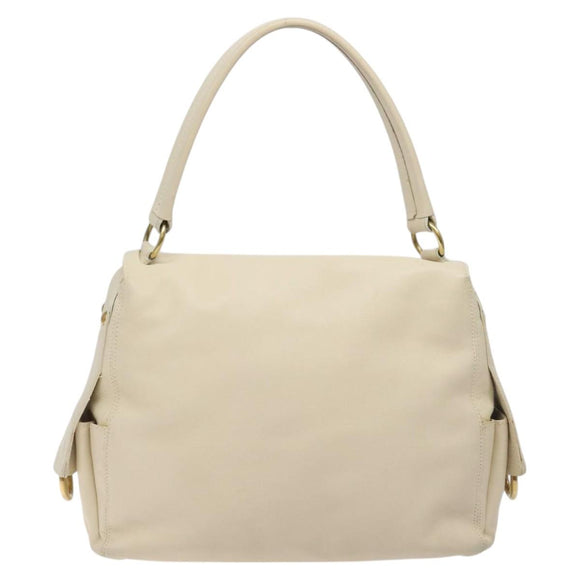 Salvatore Ferragamo Gancini Shoulder Bag Leather Ivory Gold Auth 127174