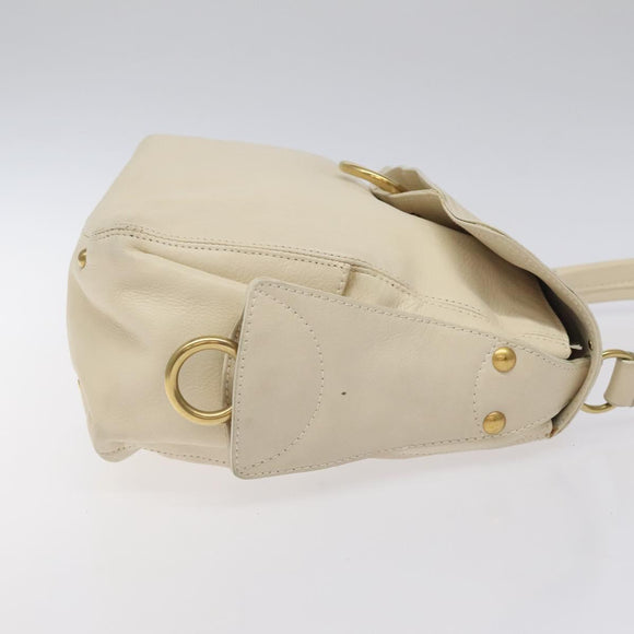 Salvatore Ferragamo Gancini Shoulder Bag Leather Ivory Gold Auth 127174