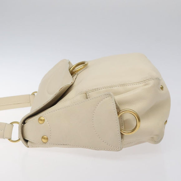 Salvatore Ferragamo Gancini Shoulder Bag Leather Ivory Gold Auth 127174