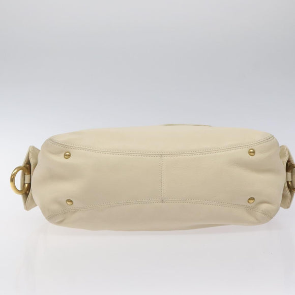 Salvatore Ferragamo Gancini Shoulder Bag Leather Ivory Gold Auth 127174