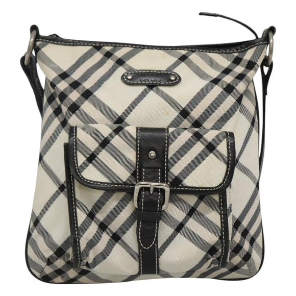 BURBERRY Nova Check Blue Label Shoulder Bag Nylon White Auth 127186