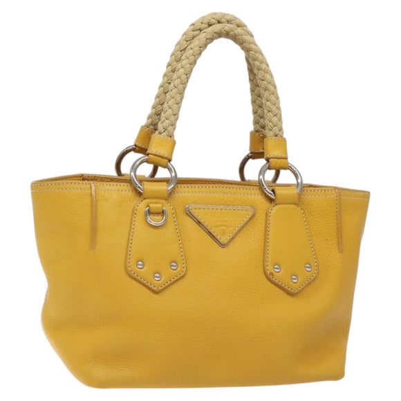 PRADA Hand Bag Leather Yellow Silver Auth 127193