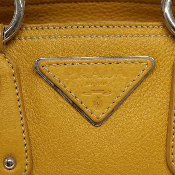 PRADA Hand Bag Leather Yellow Silver Auth 127193