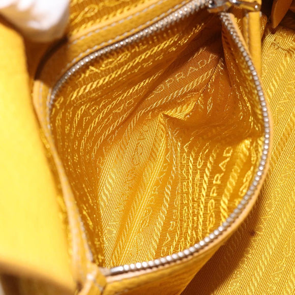 PRADA Hand Bag Leather Yellow Silver Auth 127193