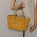 PRADA Hand Bag Leather Yellow Silver Auth 127193-25