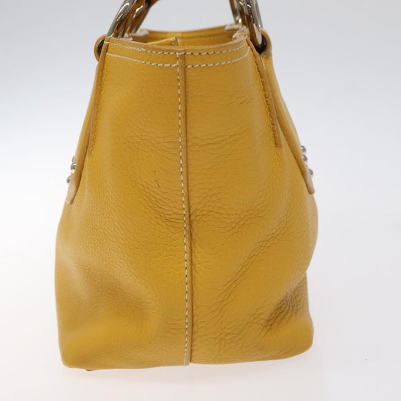 PRADA Hand Bag Leather Yellow Silver Auth 127193