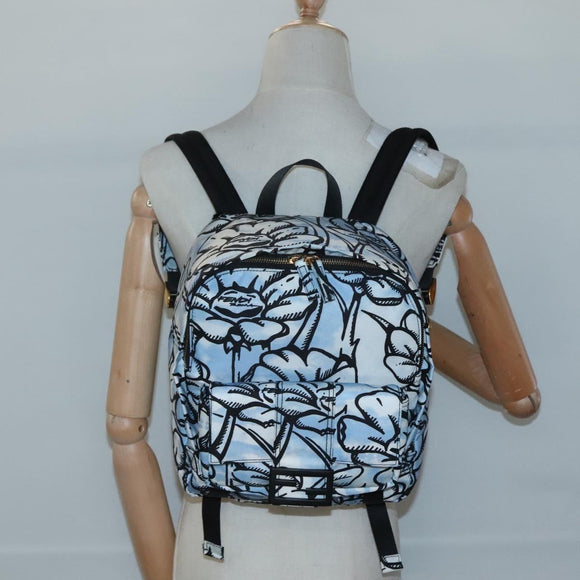 FENDI Rugzak Nylon Lichtblauw Goud Authentiek 127211A