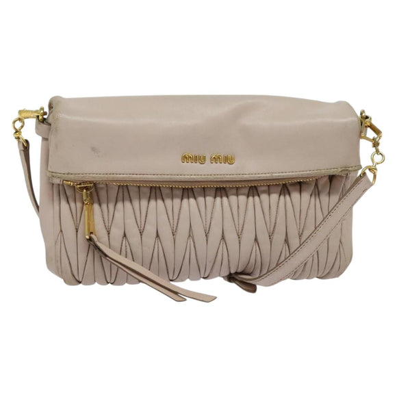 Miu Miu Matelasse Shoulder Bag Leather Pink Gold Auth 127214