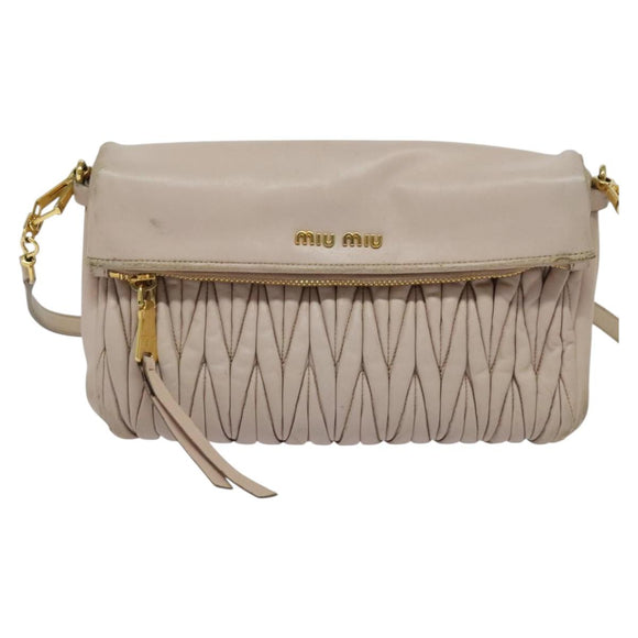 Miu Miu Matelasse Shoulder Bag Leather Pink Gold Auth 127214