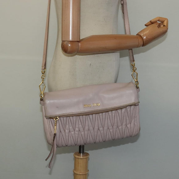 Miu Miu Matelasse Shoulder Bag Leather Pink Gold Auth 127214