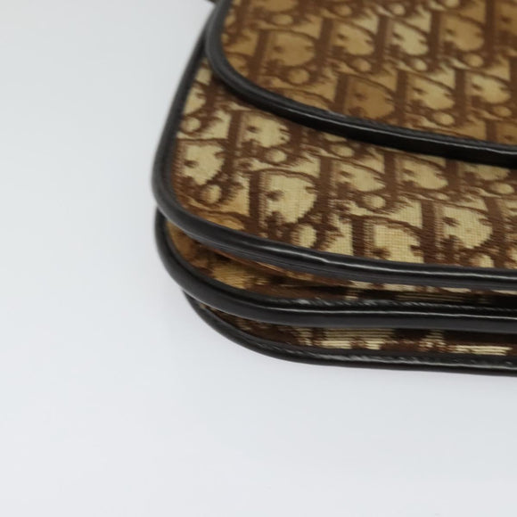 Christian Dior Trotter Canvas Shoulder Bag Brown Gold Auth 127215