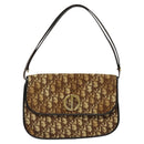Christian Dior Trotter Canvas Shoulder Bag Brown Gold Auth 127215-2