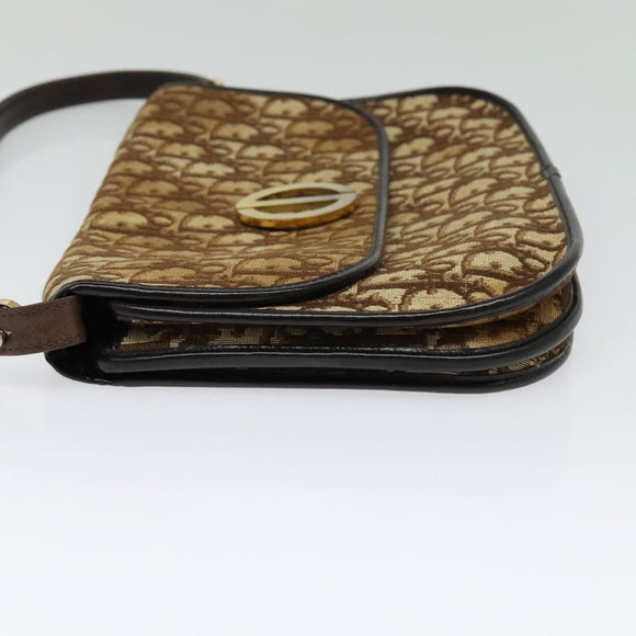 Christian Dior Trotter Canvas Shoulder Bag Brown Gold Auth 127215