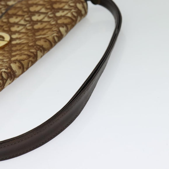 Christian Dior Trotter Canvas Shoulder Bag Brown Gold Auth 127215