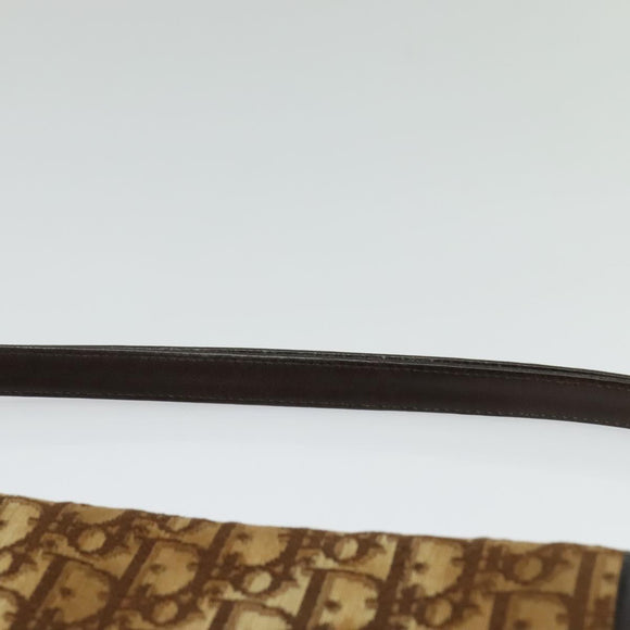 Christian Dior Trotter Canvas Shoulder Bag Brown Gold Auth 127215