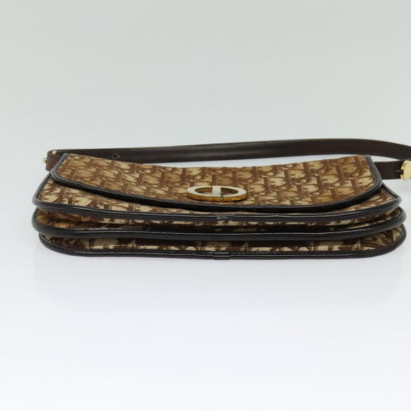 Christian Dior Trotter Canvas Shoulder Bag Brown Gold Auth 127215