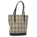 BURBERRY Nova Check Tote Bag Canvas Beige Silver Auth 127216-1