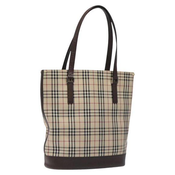 BURBERRY Nova Check Tote Bag Canvas Beige Silver Auth 127216