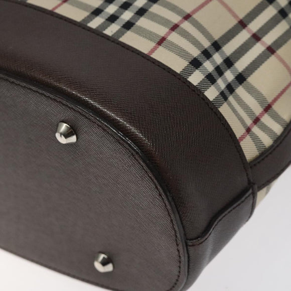 BURBERRY Nova Check Tote Bag Canvas Beige Silver Auth 127216