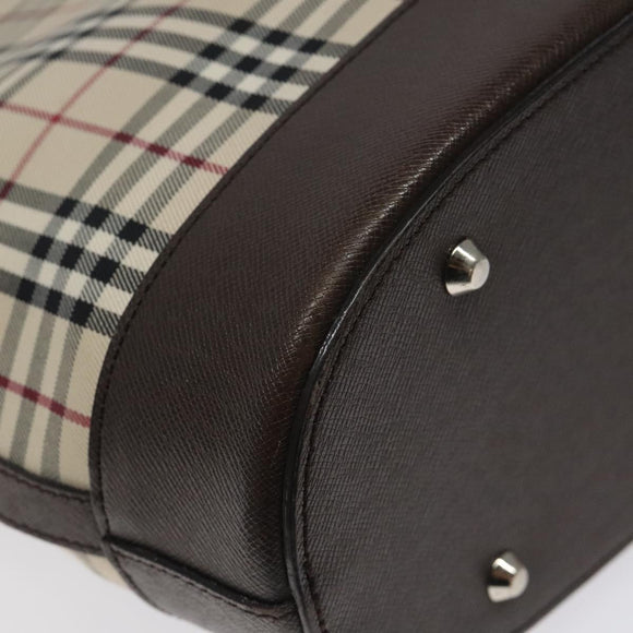 BURBERRY Nova Check Tote Bag Canvas Beige Silver Auth 127216